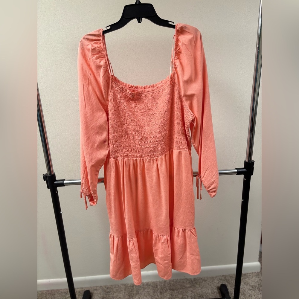 LC Lauren Conrad Coral Long Sleeve Smocked Tiered Dress